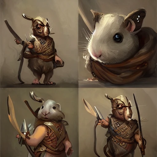 cute little anthropomorphic Guinea Pig Crossbow Archer, tiny, small, short, Chainmail outfit, cute and adorable, pretty, beautiful, DnD character art portrait, matte fantasy painting, DeviantArt Artstation, by Jason Felix by Steve Argyle by Tyler Jacobson by Peter Mohrbacher, cinema, 3D