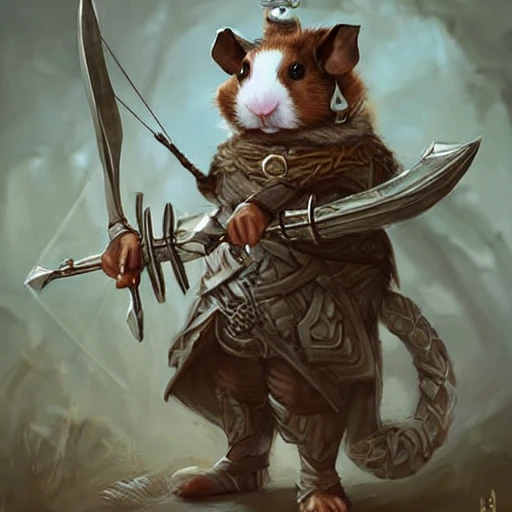 cute little anthropomorphic Guinea Pig Crossbow Archer, tiny, small, short, Chainmail outfit, cute and adorable, pretty, beautiful, DnD character art portrait, matte fantasy painting, DeviantArt Artstation, by Jason Felix by Steve Argyle by Tyler Jacobson by Peter Mohrbacher, cinema, 3D