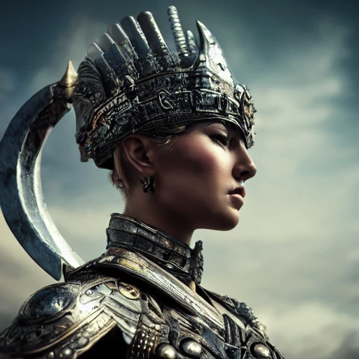 an ultrawide shot of a warrior queen, perfect face details, perfect body details, ultra-high resolution, cinematic lighting, volumetric lighting, shadow depth, digital art, dynamic composition, rule of thirds, 8 k resolution, 35mm sharp, seed 1034274769