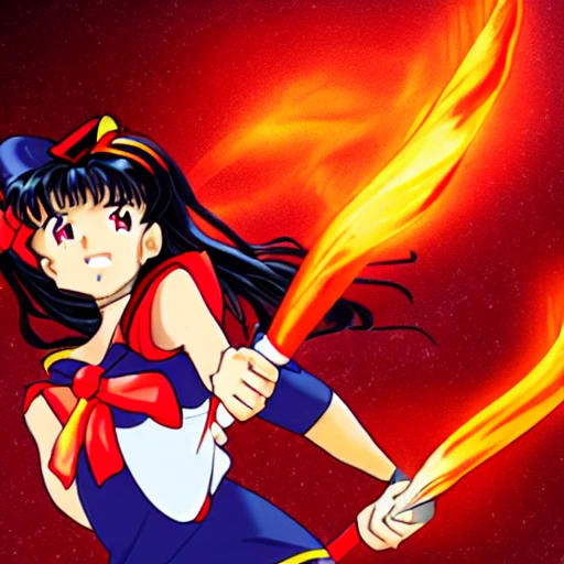 Sailor Mars in fire background
