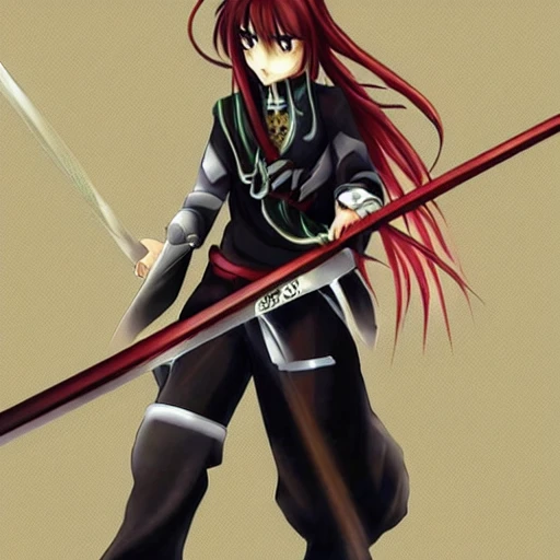 Shana with katana and background is full of fire