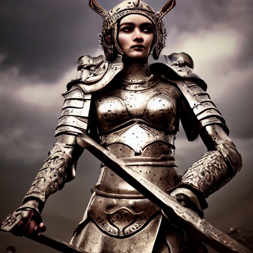 Photo drone of a warrior queen army, perfect Determined face details, perfect body details, command her army, ultra-high resolution, cinematic lighting, volumetric lighting, shadow depth, digital art, dynamic composition, rule of thirds, 8 k resolution, tilt shift effect, bokeh, Nikon, seed: 1110328069, steps: 30, width: 512, height: 896, version: SD1.4_SH, sampler name: k_dpm_2, guidance scale: 10