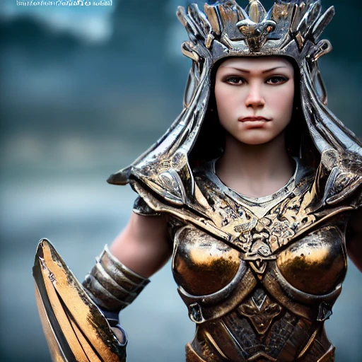 Photo of a warrior queen army, perfect Determined face details ...