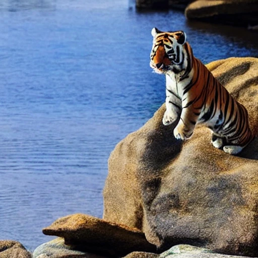 modern disney (baby tiger) jumping on rocks,