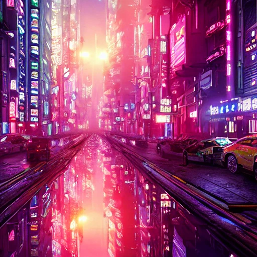 A ultra reatlistic neon cyberpunk city street at night, apartmen ...