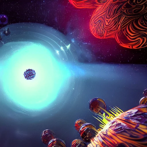 The Cosmos emerging from a black hole, intricate, detailed, vivid colours, cinematic lighting, unreal engine 5, 3D, Trippy