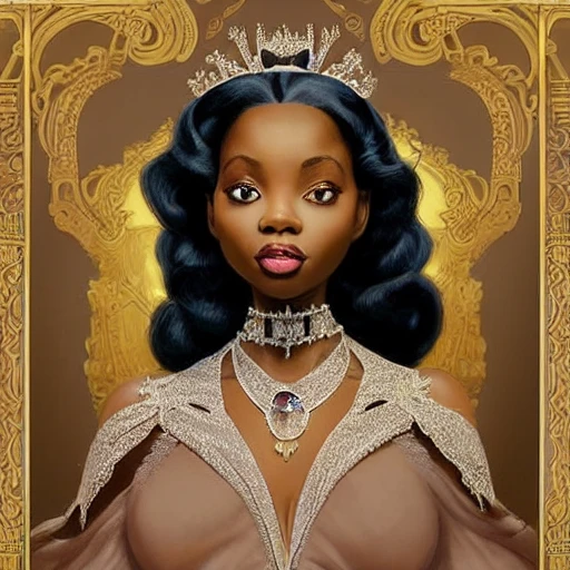 Pixar, Disney, Stan Lee, Portrait of the beautiful brown skin gothic duchess in in evening dress with a diamond diadem on the head, intricate, elegant, highly detailed, digital painting, art stations, concept art, smooth, sharp focus, illustration, art by artgerm and greg rutkowski and Alphonse Mucha and Gustav Klimt and Ilya Kuvshinov