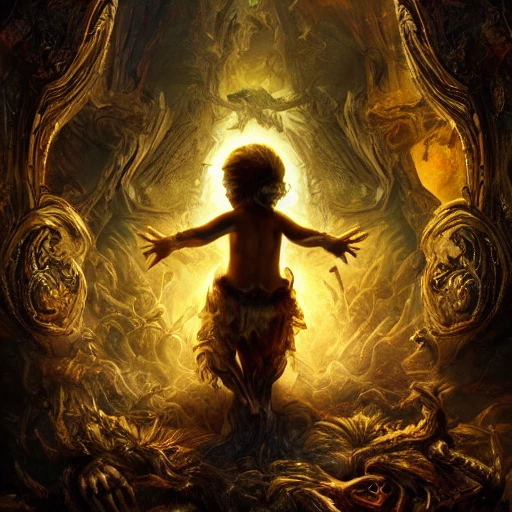 Warm of cherubs, horror, Detailed and Intricate, world of darkness, Beautiful Lighting, colorful, Dynamic Lighting, Intricate Environment, 8k, Creature Design, Portrait. Rule of thirds.