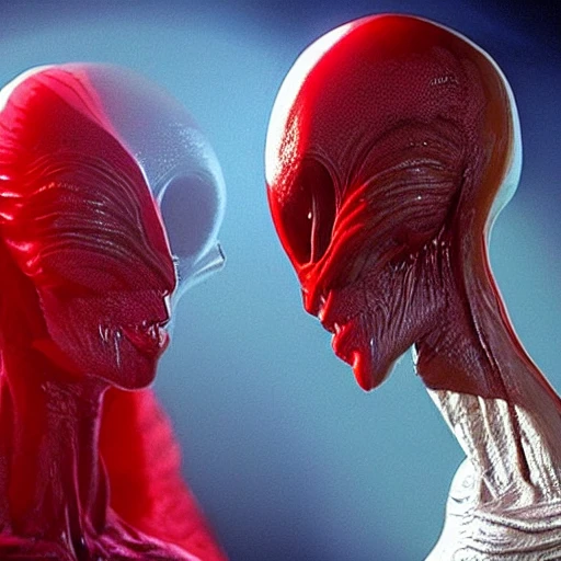 alien humanoïde, avec une cape rouge et une balafre sur le visage, dans un univers fantastique de science-fiction,, 3D