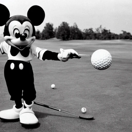 Mickey Mouse hates golf. He hit golfer's head by golf club and ate the golf ball.