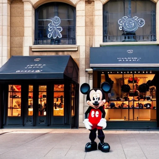 Billionaire Mickey Mouse wants to buy a bag for Minnie's birthday gift. He has been waiting in front of Hermès store since early morning.