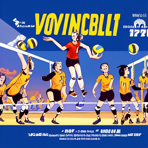 volleyball tournament poster, cartoon, art, detailed, sports, 4k