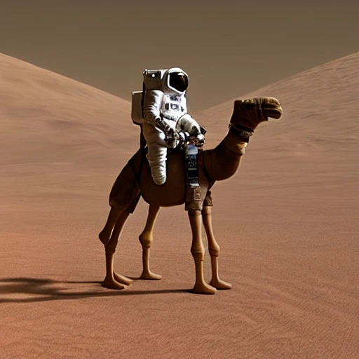 an astronaut riding a camel across the lunar landscape, 3D