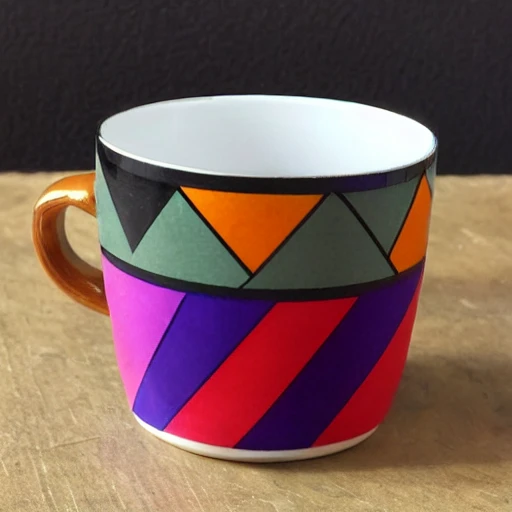 art deco multi coloured, enamelled geometric patterned coffee cup, Art Deco, 3D