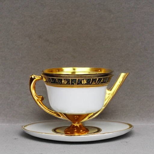 art deco ornate enamelled, gold lined coffee cup with saucer, 3d