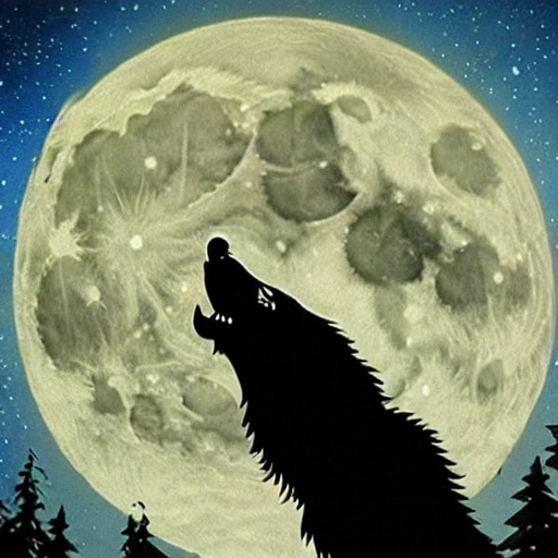 werewolf howling at moon, sharp teeth, high detail, hyper realistic, 3D