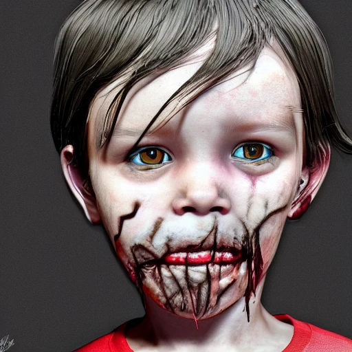 creepy kid, high detail, hyper realistic, 3D