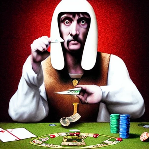 Monty python holy grail killer rabbit playing poker, hyper realistic, 3D