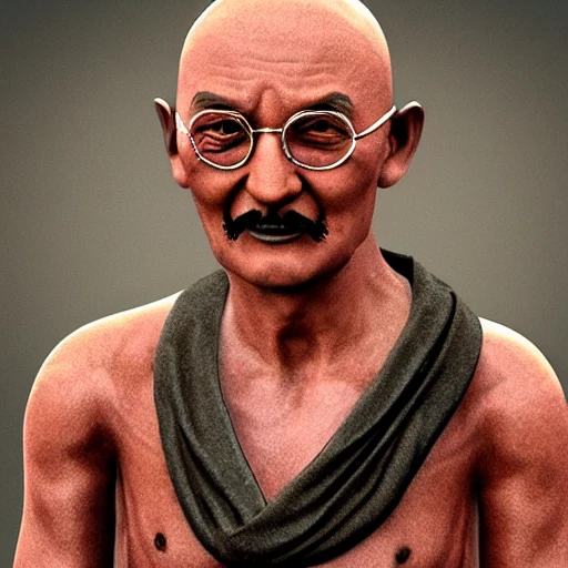 ghandi dressed in warrior outfit, crazy eyes, ultra realistic, 4k
