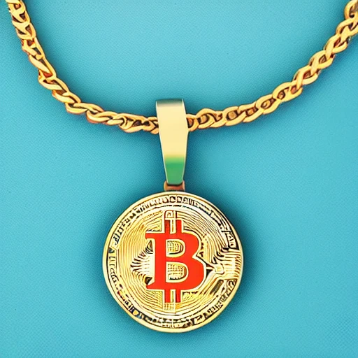 necklace, bitcoin, turquoise， Cartoon