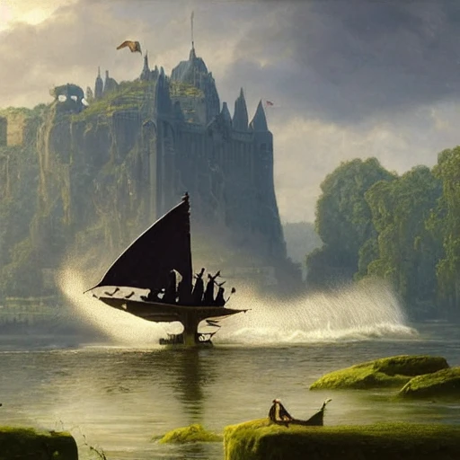 beautiful matte art of a shark in front of Deutsches Eck in a serene landscape, a knight riding a dragon, by albert bierstadt, green grass, highly detailed, crystal lighting, mystical, forest, hyperrealistic, 4 k, unreal engine, magical, by joe fenton, by greg rutkowski, by greg tocchini, by kaws, by kate beaton, by kaethe butcher 