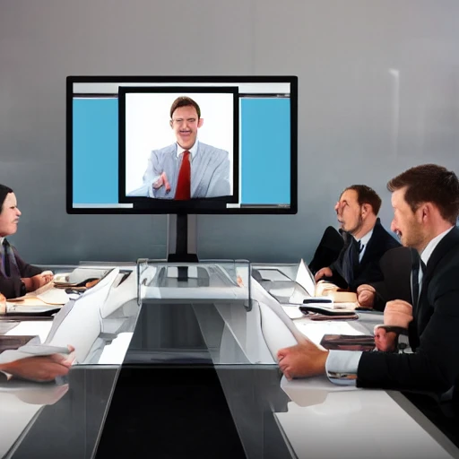 Business people working together at a high Table with monitors, Trippy