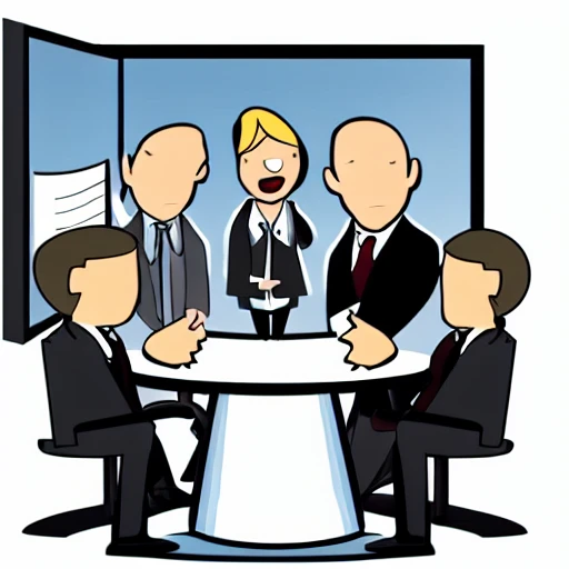 Business people working together at a high Table with monitors, Cartoon