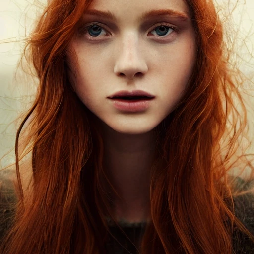 Beautiful ginger, intricate, elegant, highly detailed, upper body, medium shot, masterpiece, trending on artstation, digital art, look at viewer, beautiful detailed face, perfect face, perfect eyes, perfect pupils, perfect iris, perfect lips, extremely detailed, 8K wallpaper, portrait, scene by Marta Bevacqua and Guy Aroch, Peter Coulso