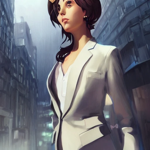 arcane style, Posh girl wearing an open blazer, tie, detailed portrait, cell shaded, 4 k, concept art, by wlop, ilya kuvshinov, artgerm, krenz cushart, greg rutkowski, pixiv. cinematic dramatic atmosphere, sharp focus, volumetric lighting, cinematic lighting, studio quality