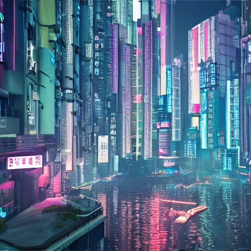 cyberpunk of hong kong city , super realistic and highly detailed dreamy summer vibes, cinematic colors and super wide angle view