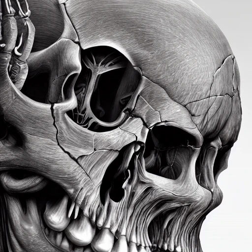 A = (bh )/2, CGI, Concept Art, Digital Art, Surrealist, alien great skull biological, anatomical, very highly detailed | a^2 + b^2 = c^2 , Detailed and Intricate, Surrealist CGI, Digital Art, Hard Edge Painting, Very highly detailed