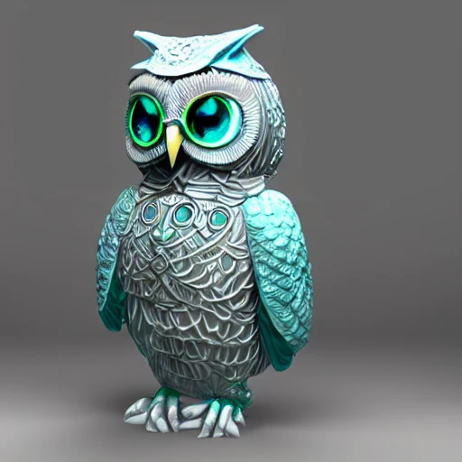  mdjrny-v4 style, ultra detailed marble and jade sculpture of a Anthropomorphic blue owl, big green eyes, lots of details, portrait, finely detailed armor, cinematic lighting, intricate filigree metal design, 8k, unreal engine, octane render, realistic, redshift render 