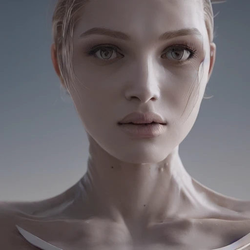 A real perfect female anatomy made by beautiful and elegant pure white bio organic ceramic, hyper details, concept futuristic style and ecorchè style, cinematic lights, photo bashing , epic cinematic, octane render ,extremely high detail, post processing, 8k, 3d, denoise, redshift style