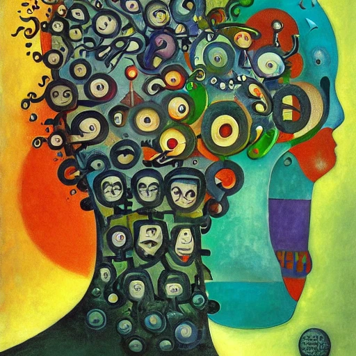 by gediminas pranckevicius, by mikhail larionov geometric, ecstatic astigmatism. a beautiful print of a person in profile, with their features appearing both in front of & behind their head. Abstract Expressionism Oil Painting Intertwined With A Eldritch Lovecraftian Zombie Head Skull, Spray Paint Texture, Drips, Kandinsky,M.C. Escher, Graffiti Texture, Brushstrokes, Abstract, Highly Detailed, Hyperealistic Fresh Paint, Harmon,big thick chunky paint strokes, Cartoon, Cartoon, Water Color
