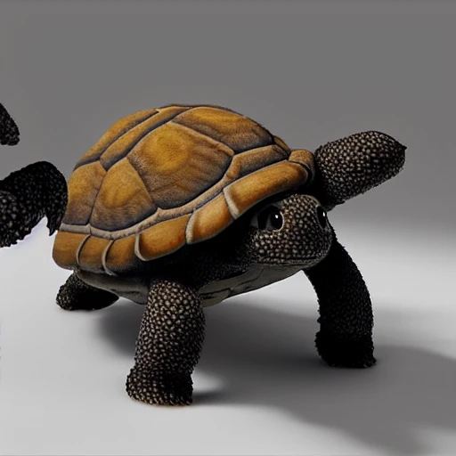 3d baby turtle walking, cute and adorable, long fuzzy fur, Pixar render, unreal engine cinematic smooth, intricate detail, cinematic. smiling. happy happy