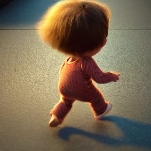 3d baby human walking, cute and adorable, Pixar render, unreal engine cinematic smooth, intricate detail, cinematic, smiling, happy happy, cartoon style, hyper detailed lovely eyes.