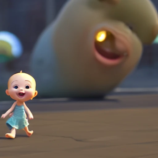 2d simple baby human walking, cute and adorable, Pixar render, unreal engine cinematic smooth, cinematic, smiling, happy happy, kakao emoticon