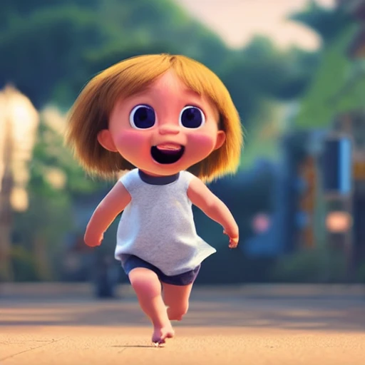 2d simple baby human walking, cute and adorable, Pixar render, unreal engine cinematic smooth, kakao emoticon