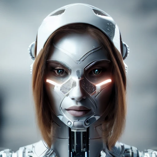 perfect female cyborg portrait made from beautiful and elegant white organic bio ceramic, hyper detail, futuristic style concept, cinematic lighting photo bashing epic cinematic octane rendering extremely high detail post processing 8k denoise