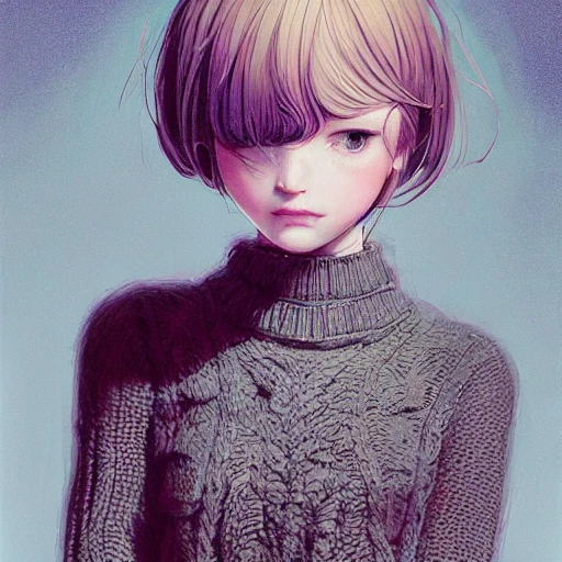 pale sleep deprived girl wearing sweater dress, hungry eyes, high detailed face, HD, 8K, intricate, detailed, insanely accurate, high resolution, wlop, ilya kuvshinov, artgerm, krenz cushart, greg rutkowski, hiroaki samura, range murata, james jean, katsuhiro otomo, erik jones, serov, surikov, vasnetsov, repin, kramskoi, (((vivid colors)))