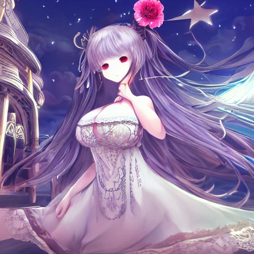 masterpiece,best quality,original,extremely detailed cg unity 8k wallpaper,absurdres,large breasts,lace bra,silver hair,ahoge,long hair,hair flower,china dress,lace,bandeau,cityscape,stars,moon,sky,yuri,tribadism,3girls,black vs white,azur lane,genshin impact,arknights,on bed,white stocking and black stocking,amazing,starry night,bow hairpin,jewelry necklace,after kiss,science_fiction,incredibly_absurdres,huge_filesize,shooting stars