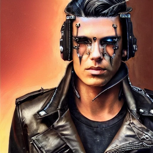 cyberpunk edrunners character as a male wearing leather jacket and jeans, hungry eyes, perfect face, fit and slightly muscular body, full body shot, (detailed pupils), (detailed lips), (high detailed face), HD, 8K, intricate, detailed, insanely accurate, high resolution, wlop, artgerm, hiroaki samura , erik jones, (((vivid colors))), trending on artstation, artgerm, very detailed
