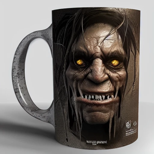 monster face mug, digital art, many details, super realistic, greg rutkowski style, high quality, 8 k, 3D