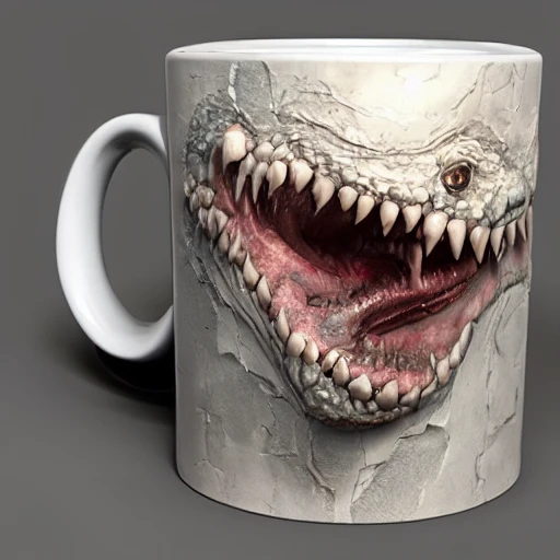 monster face mug, digital art, many details, super realistic, greg rutkowski style, high quality, 8 k, 3D