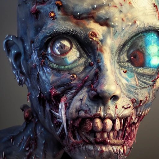 portrait of zombie. intricate abstract. intricate artwork. by Tooth Wu, wlop, beeple, dan mumford. octane render, trending on artstation, greg rutkowski, very coherent symmetrical artwork. cinematic, hyper realism, high detail, octane render, 8k, iridescent accents, deep blacks, Water Color, 3D