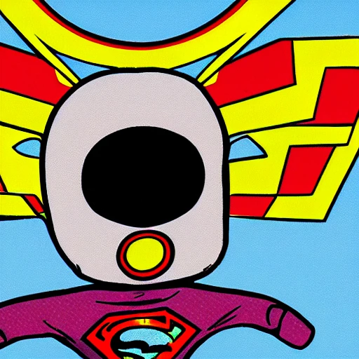 cartoon superhero protects  from ufo , Trippy