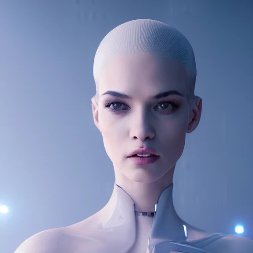 mdjrny-v4 style, A real perfect portrait cyborg female, elegant pure white bio organic ceramic   hyper details   concept futuristic style and ecorchè style   cinematic lights   photo bashing   epic cinematic   octane render   extremely high detail   post processing   8k   denoise --upbeta --q 2 --v 4