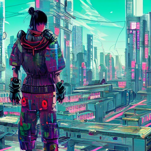 cyberpunk future  city samurai and from potatos