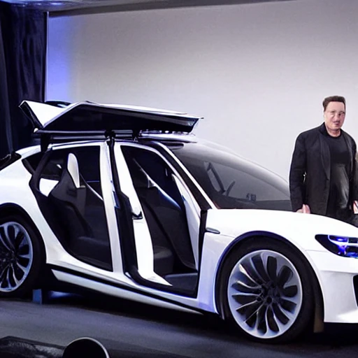 , 3D car from metal in the space with Elon Musk