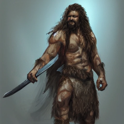 a man with a sword in his hand, concept art, dau-al-set, wearing barbarian caveman pelt, fantasy art